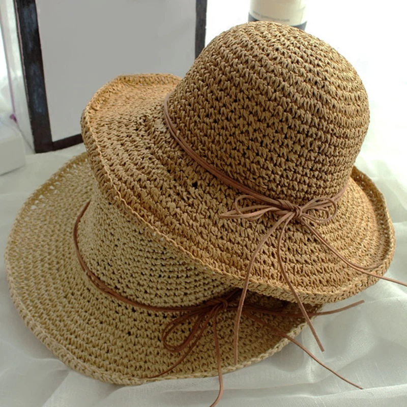 Летняя модная женская соломенная шляпа с бантом Дамская Складная Солнцезащитная