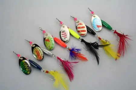 6 шт. рыболовная ложка приманки набор красочные пайетки с пером металлическая
