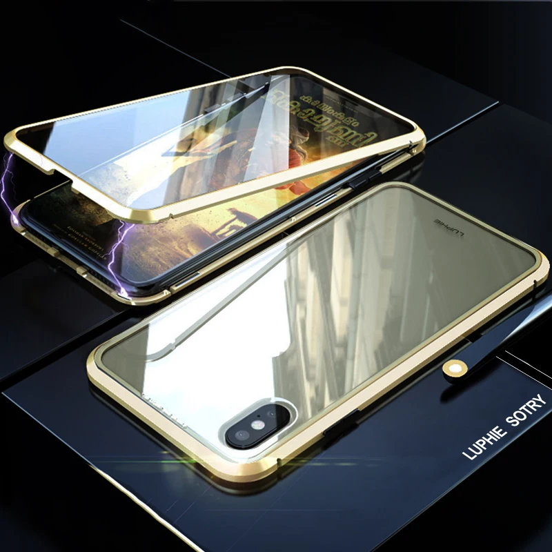 Двухсторонний стеклянный металлический магнитный чехол для iPhone XS MAX X XR 7 8 Plus