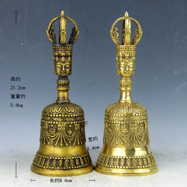 

MOEHOMES 8inch/21 CM Home Decor Feng Shui brass Hand Bell /Metal Decoration Crafts Tibetan Buddhism Lucky Bell