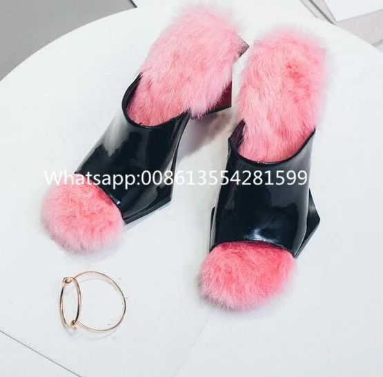 2017 Сексуальная Мех Кожа Розовый Черный Смешанный Цвет Мода Гладиатор Сандалии