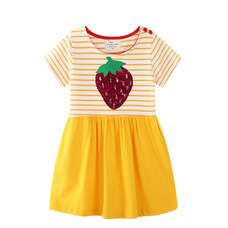 Jumping Meters Baby Girls Clothing Princess Summer Strawberry Stripe Party Tutu Cotton Kids Dresses Lovely Cute | Детская одежда и
