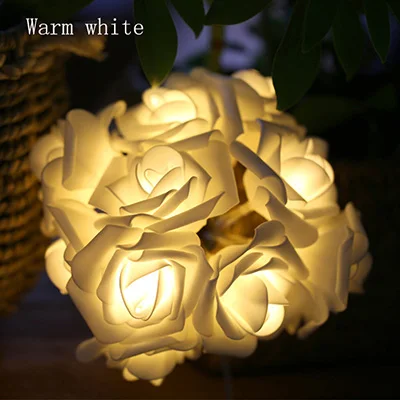 warm white 2 м светодиодный светильник с батареей, с искусственными розами, праздничная гирлянда для свадьбы, Валентина, вечерние украшения, гирлянда, подарок для влюбленных, садовая лампа - Испускаемый цвет: warm white