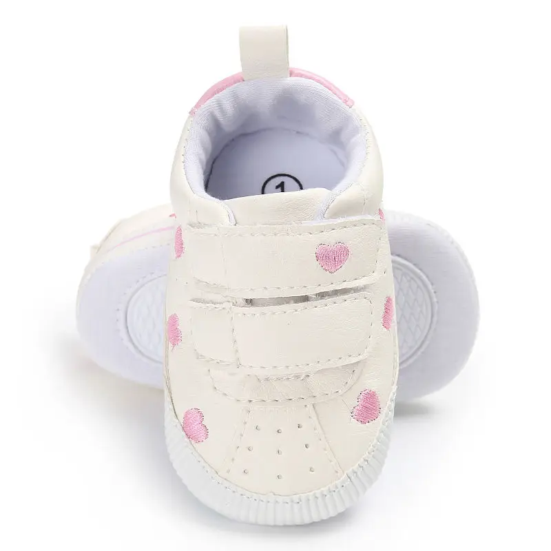 

Fashion Soft Non-slip Heart Star Pattern Toddler Baby First Walkers Artifial Leather Sneakers Rubber Baby Girl Lace Up Shoes