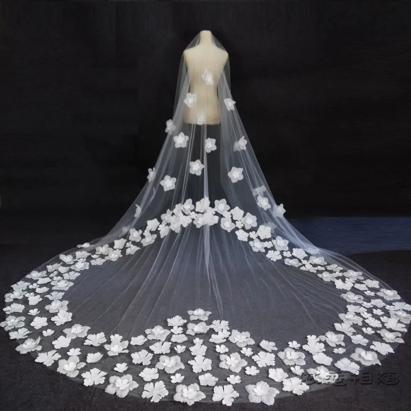 Белая/слоновая кость 2016 новинка Свадебная Длинная фата в форме сердца цветка Ruansha