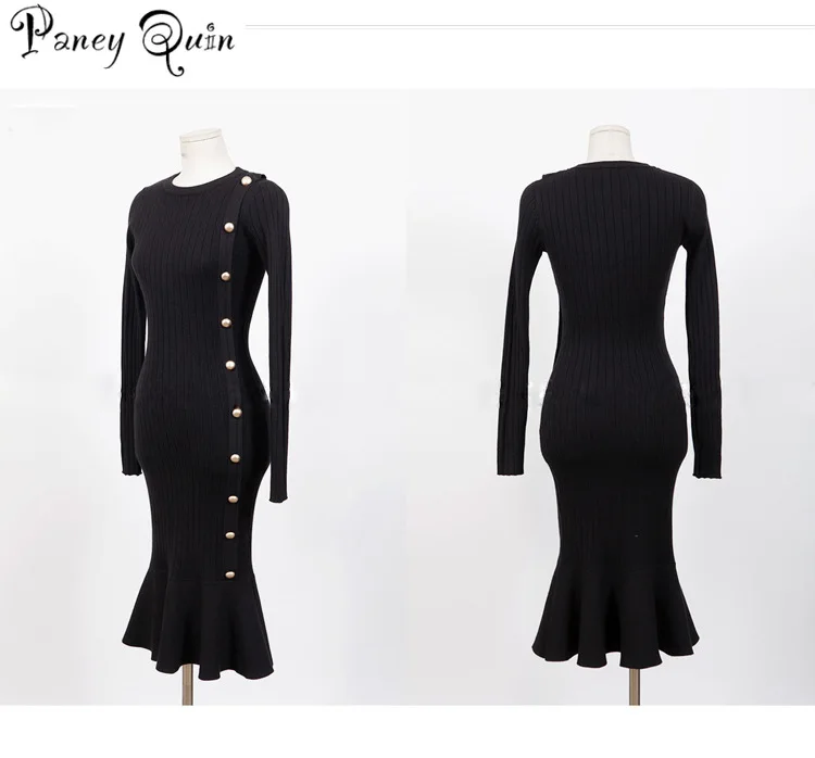 

Fashion knitted fishtail dress women autumn and winter new slim hip ol long temperament sweater dress