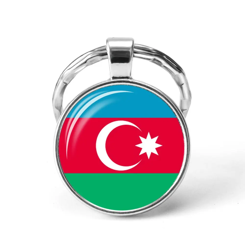 AZERBAIJAN Новейшие металлические наушники Футбол Мировой Кубок брелок Украина/Испания/Израиль/Соединенное Королевство Национальный флаг Стекло брелок с кабошоном - Цвет: AZERBAIJAN