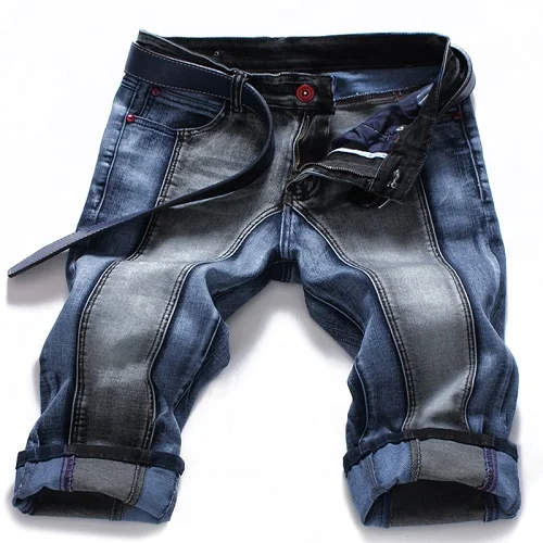 middle gray short Зимние мужские джинсы с цветными блоками, облегающие прямые модные брендовые рок эластичное дизайнерское джинсы для мужчин - Цвет: middle gray short