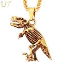 u7 stainless steel tyrannosaurus rex pendant necklace goldblack color dinosaur bones fossil punk animal men jewelry p1117