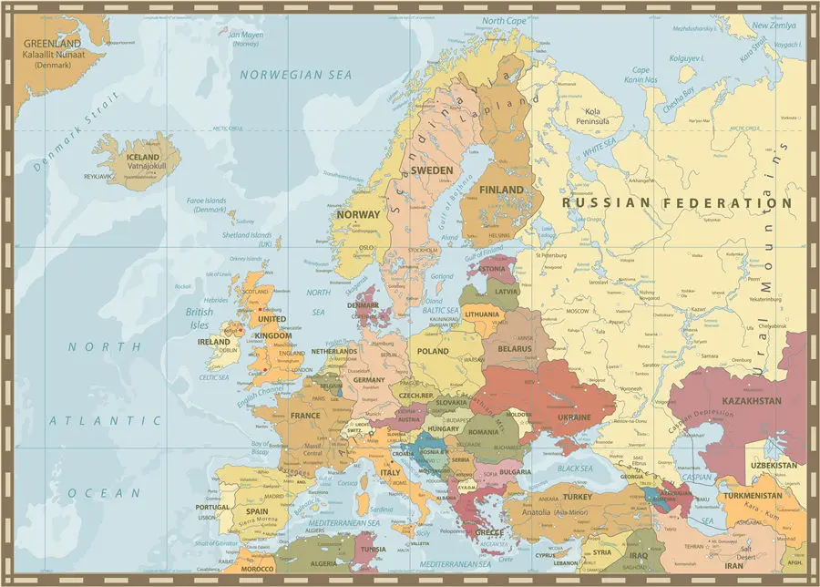 Цветная Настенная Наклейка на стену с картой Европы домашний декор постер для