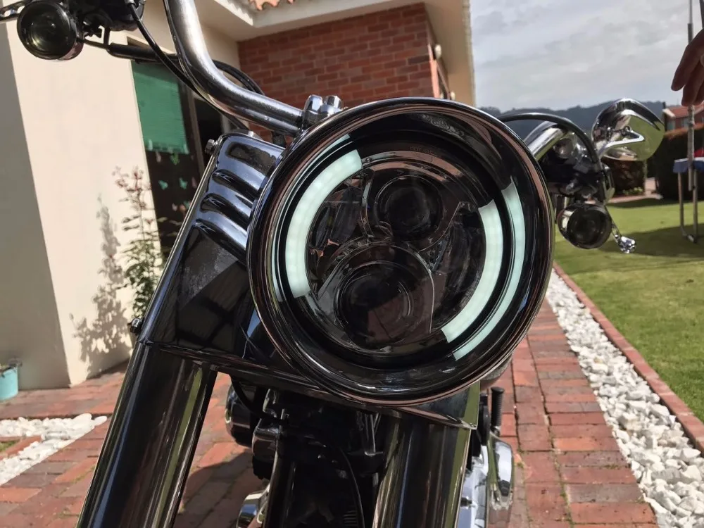 Светодиодный moto фары " /7-дюймовый круглый 60 W фара дальнего света мотоцикла DRL поворотов Halo Кольцо угол глаза для Harley Davidsion