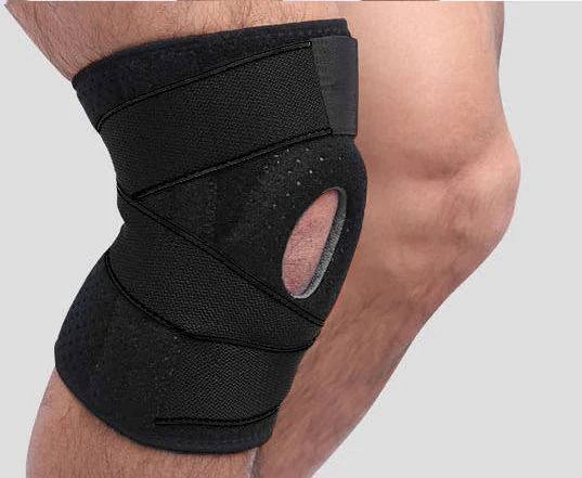 Черный AOLIKES наколенник Coolfit Быстросохнущий силикагель 4 пружинный стабилизатор спортивный наколенник наколенники отверстие наколенник протектор - Цвет: Черный