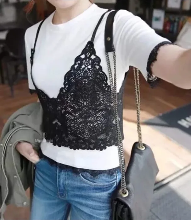 Женская рубашка с неровным краем однотонная блузка льняные кружевными дырками