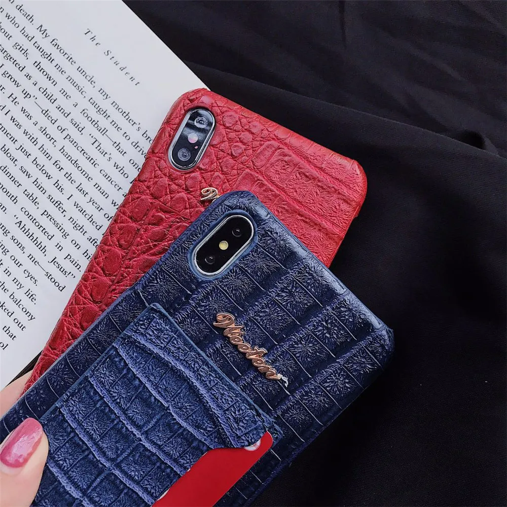 Crocodile skin phone case For iphone 6 6S 7 8 Plus XR X XS MAX case Leather shot Half pack slell holder Card Hard shell cover