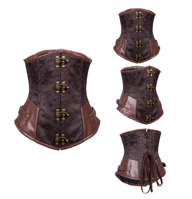 Оптовая Продажа Черный парчовый корсет под грудь в стиле стимпанк для женщин
