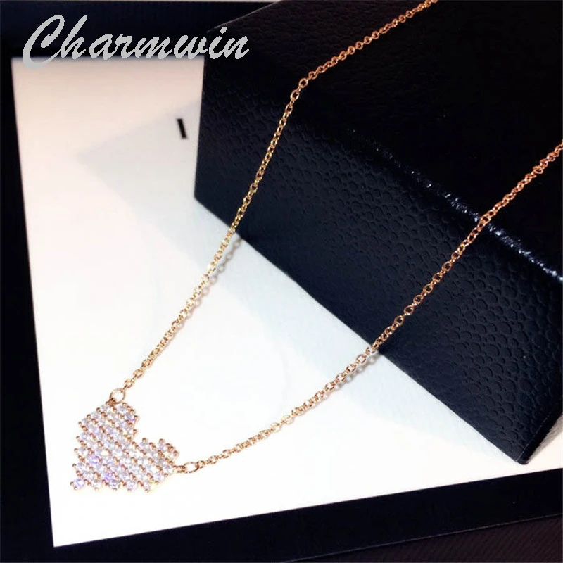 

Charmwin новые модные циркониевые ожерелья с подвеской в форме сердца для женщин короткая цепочка до ключиц женское ожерелье PN332