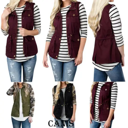 Женский оливковый жилет-карго армейский топ со шнурком и карманами однотонный