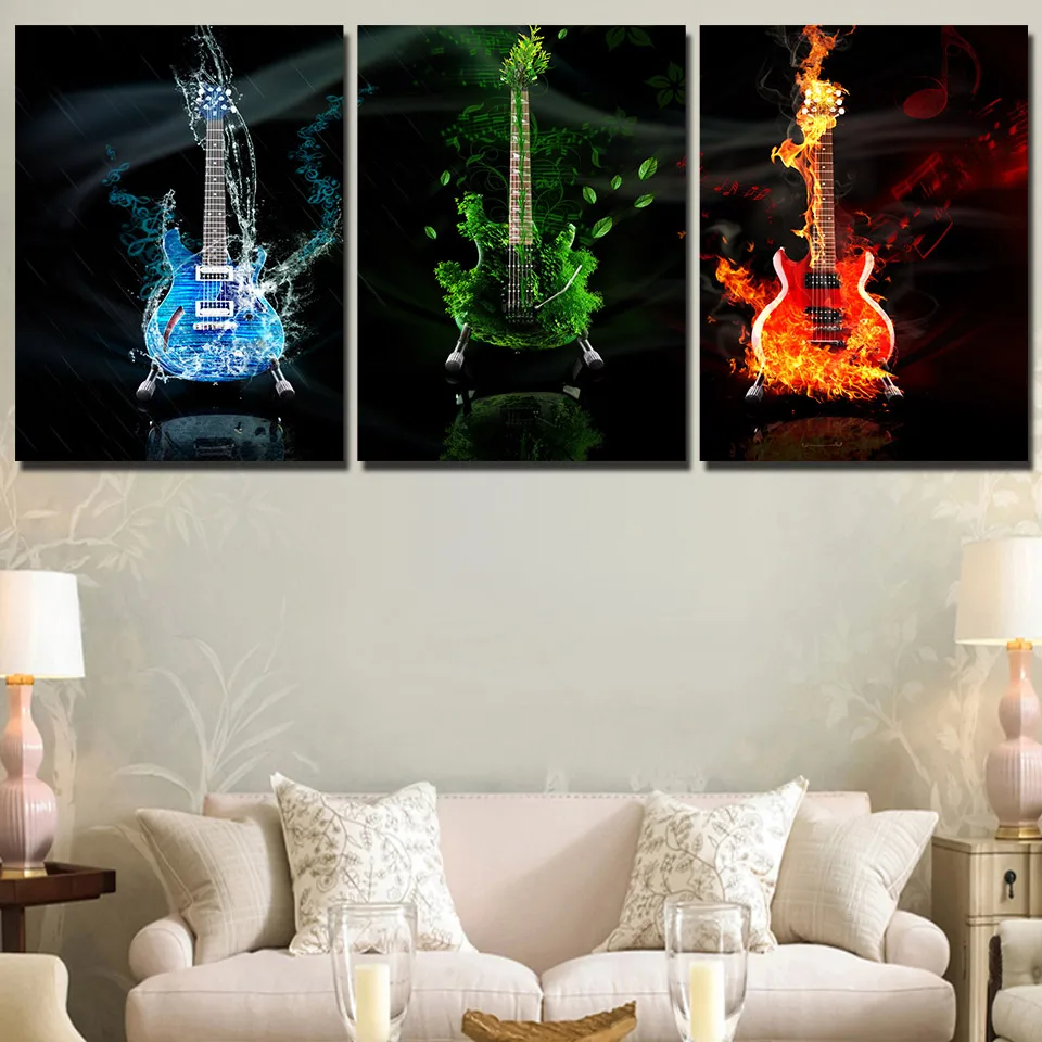 

HD Printed 3 panel canvas art music guitar painting wall art livingroom decoration cuadros poster picture Free shipping