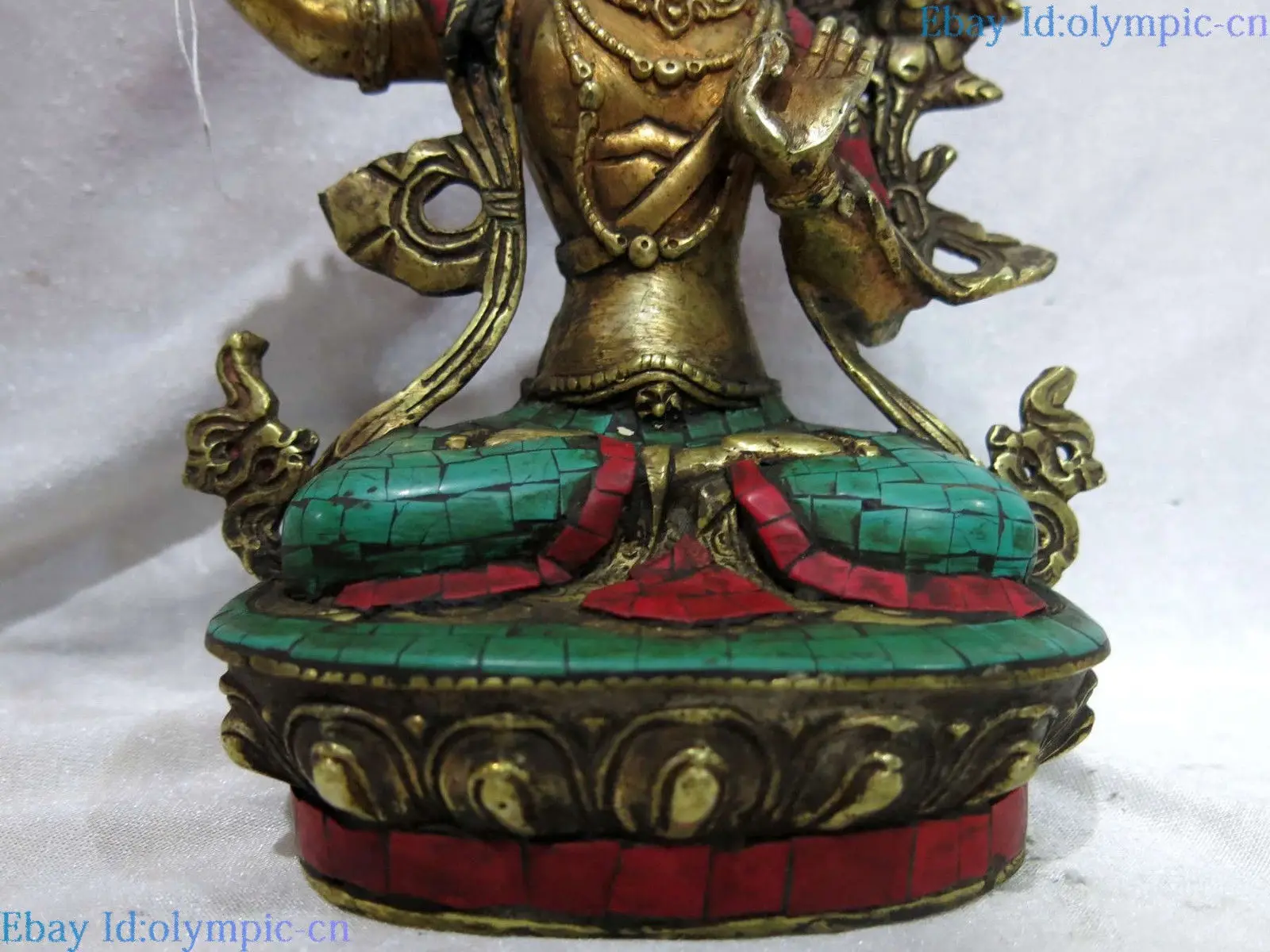 9 "Тибет Старая Бронза gild calaite скульптура Manjusri Kwan-yin статуя Бодхисаттвы | Дом и