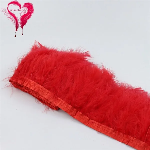 2 Meters/Lot 10-15 CM Dyed Colored Downy Turkey Marabou Feather Fringe Trimming Satin Ribbon Trim Garment Decoration 22 Colors - Цвет: Red