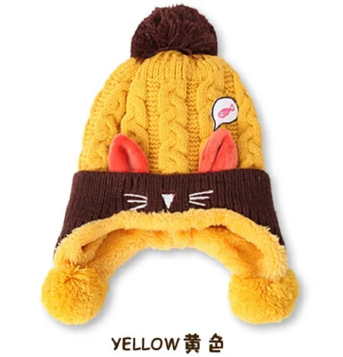 Winter Baby Hats Ball Hat Thick Warm Knitted Boy Girl Cap Protect The Ears Beanies Cartoon Ear Toddler H030S | Детская одежда и