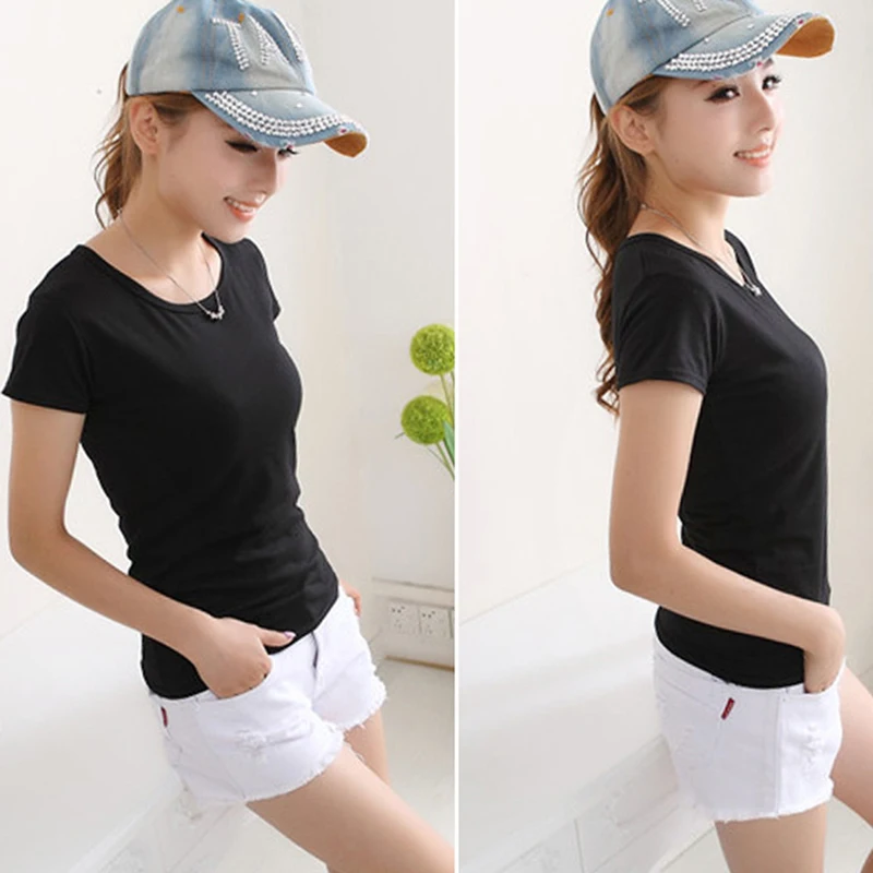 Футболка женская Базовая однотонная повседневная Облегающая рубашка с коротким