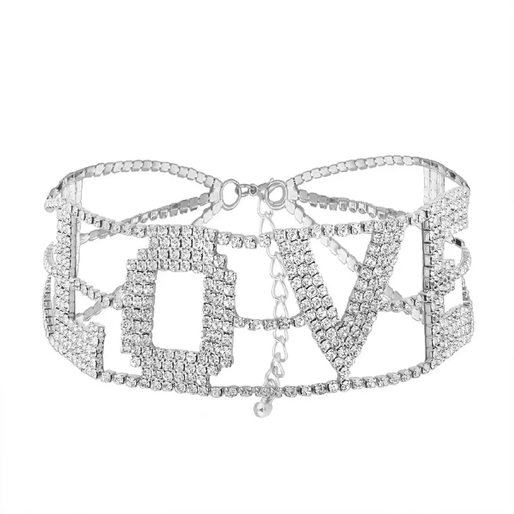 Sangdo Women's Sexy LOVE Letter Full Rhinestone Necklace Simple Stylish | Украшения и аксессуары