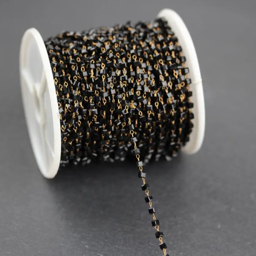 Цепочка из черного стекла медная бронзовая проволока бисера бриллианты 2 мм