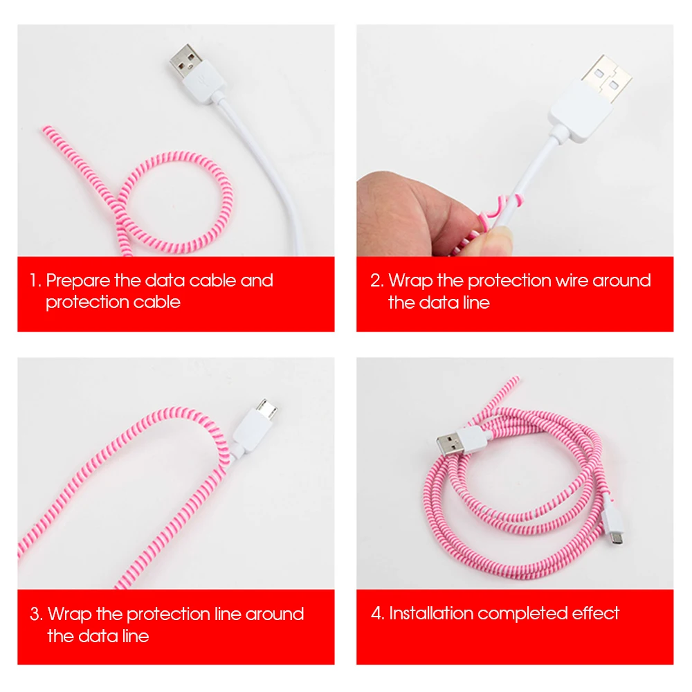 Usb-кабель для зарядки и передачи данных, защитный провод, шнур для обмотки кабеля, органайзер для зарядки телефона, пружинная Защитная веревка 1,4 м