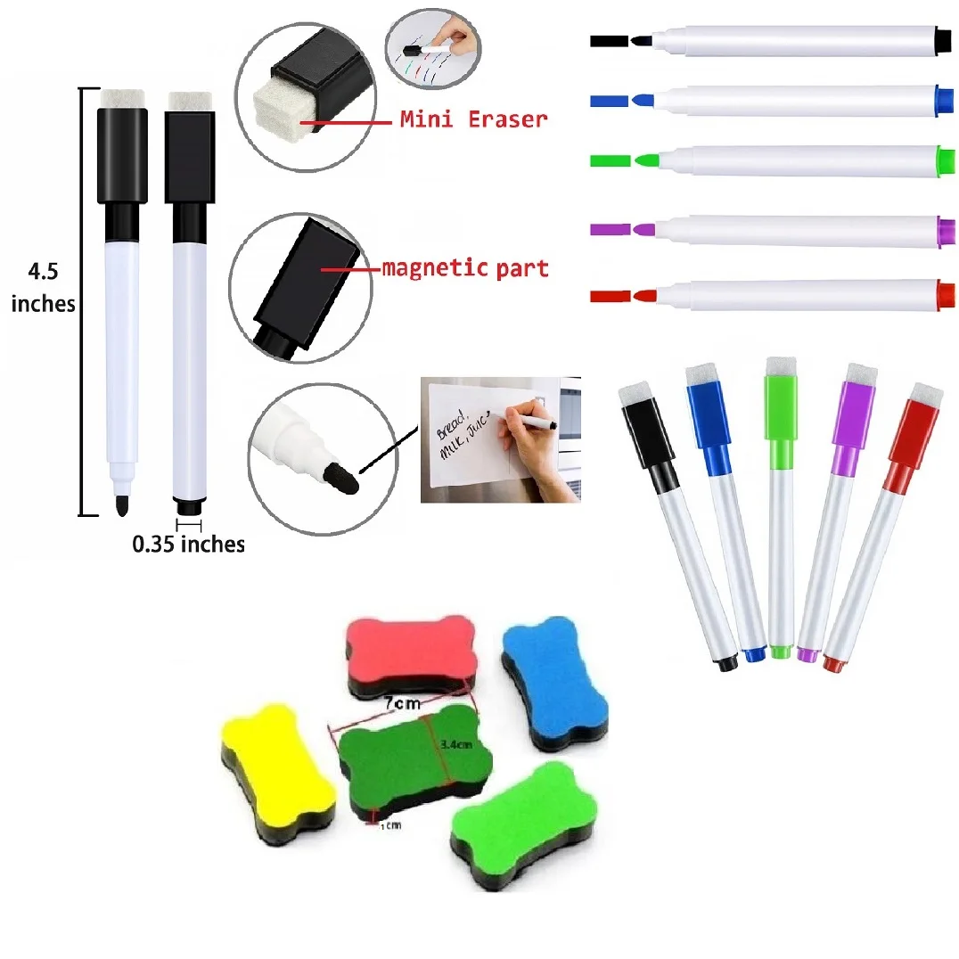 

A3 Magnetic Dry wipe Whiteboard for Refrigerator Sticker 5 Fine Markers 1 Eraser Fridge Magnet Organizer Planner Reminder Board