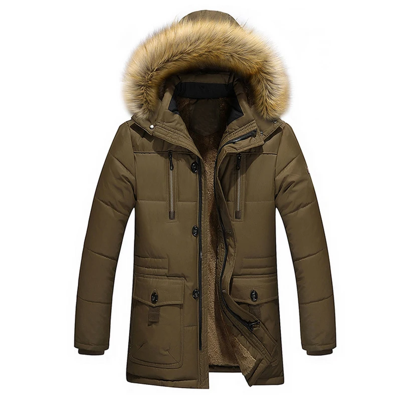 Mens Fashion Winter Warm Coat Padded Thicken Fur Collar Hat Caps Hooded Hoodies Pockets Down Jacket Parkas Outerwear Big 2J1111 | Мужская