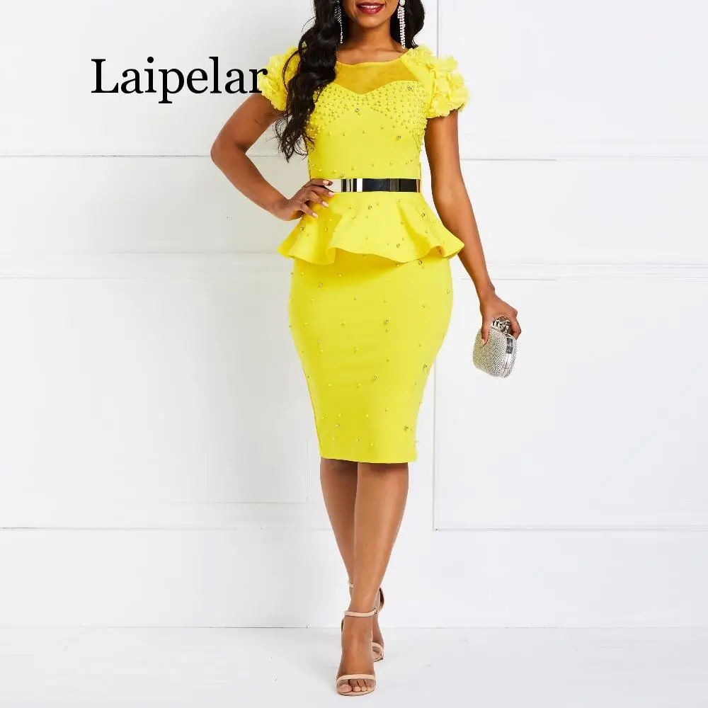

Laipelar Bodycon Dress Women Ruffles Beading Black Elegant Party Stylish Solid Summer Casual Evening Female Club Wear Sexy
