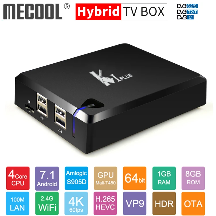 Оригинальная ТВ-приставка MECOOL KI PLUS DVB-T2 DVB-S2 Android 7 1 четырехъядерный процессор Amlogic