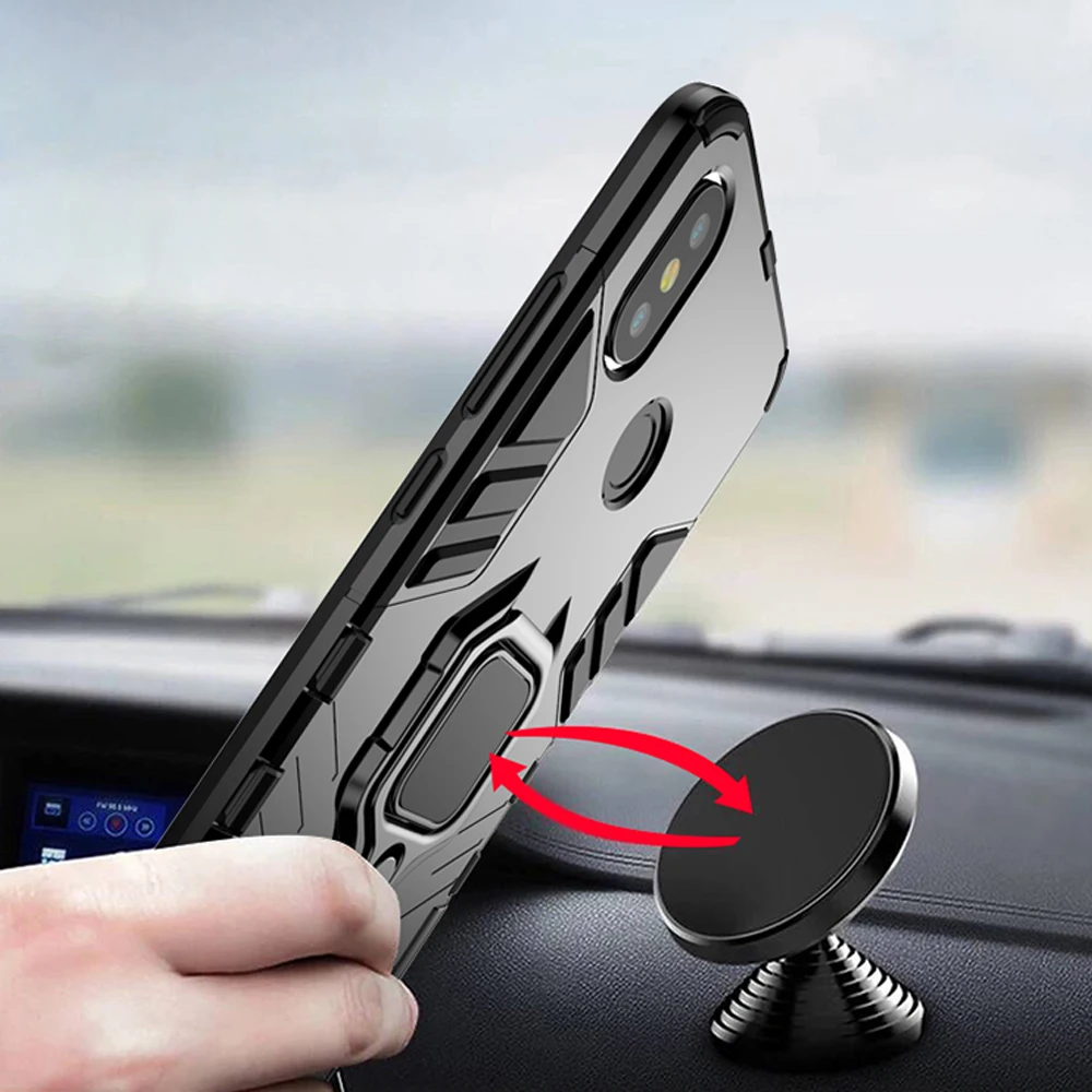 Metal Finger Ring Phone Case For Xiaomi Pocophone F1 Mi 8 A1 A2 Max 3 Kickstand Armor Cover Redmi Note 5 4 4X 6 Pro |