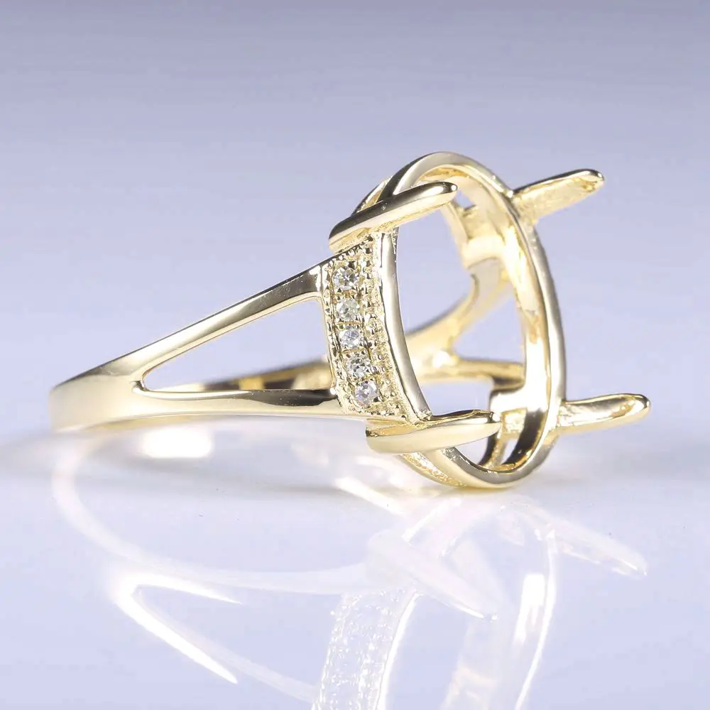 

Solid 14k Yellow Gold Natural Diamonds Engagement Ring 14x10.5mm Oval Cabochon Wedding Fine Jewelry