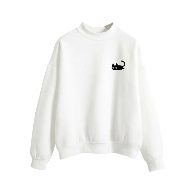 Женский джемпер с вышивкой кошки длинным рукавом и круглым вырезом Свободная