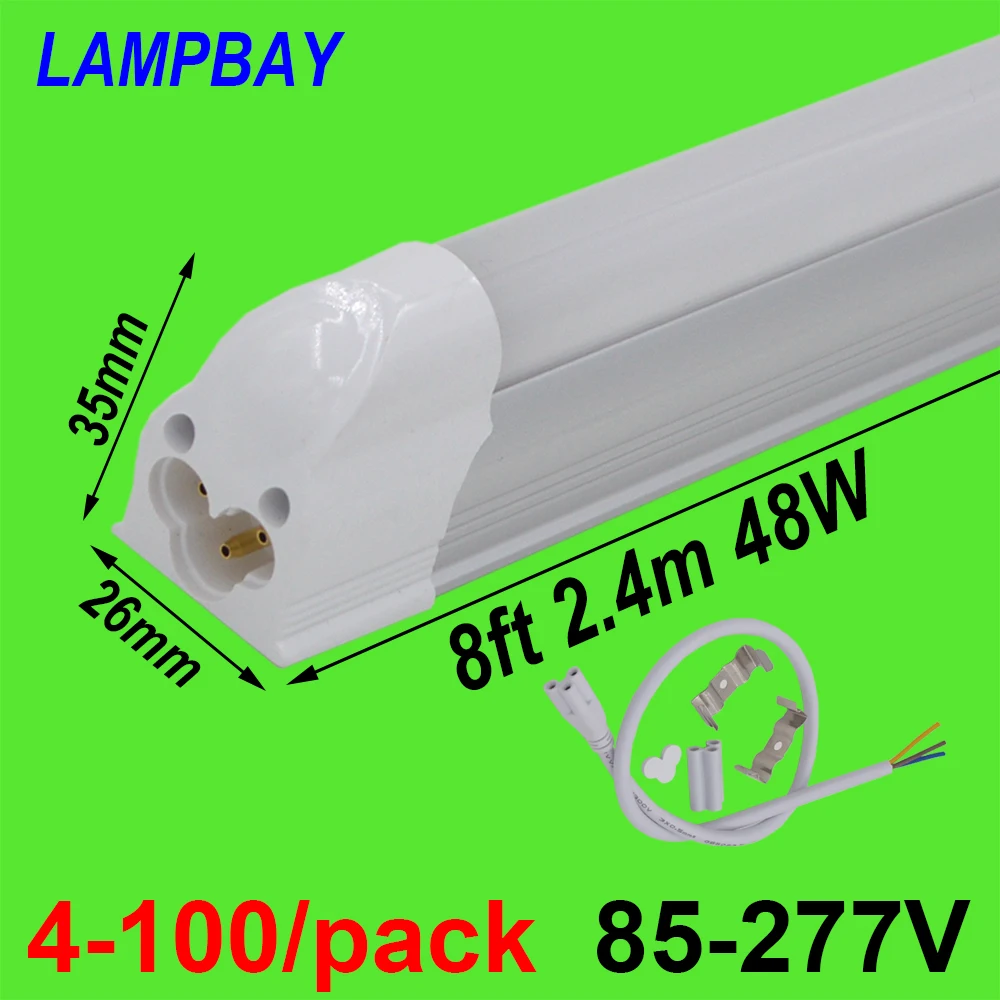 4-100/pack LED Tube Light 8ft 2.4m T5 Integrated Bulb 40W 48W Slim Lamp Fixture with fittings Linkable Bar Linear Lighting