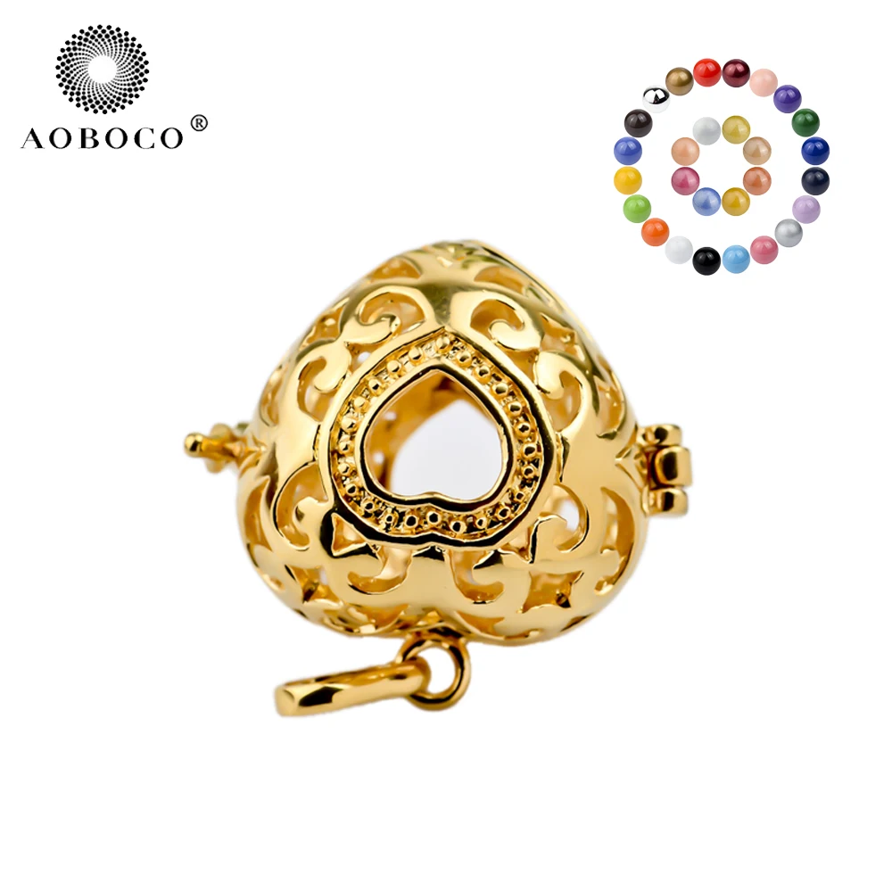 Мексиканская клетка ожерелье кулон сердце золотой цвет гармония шар для