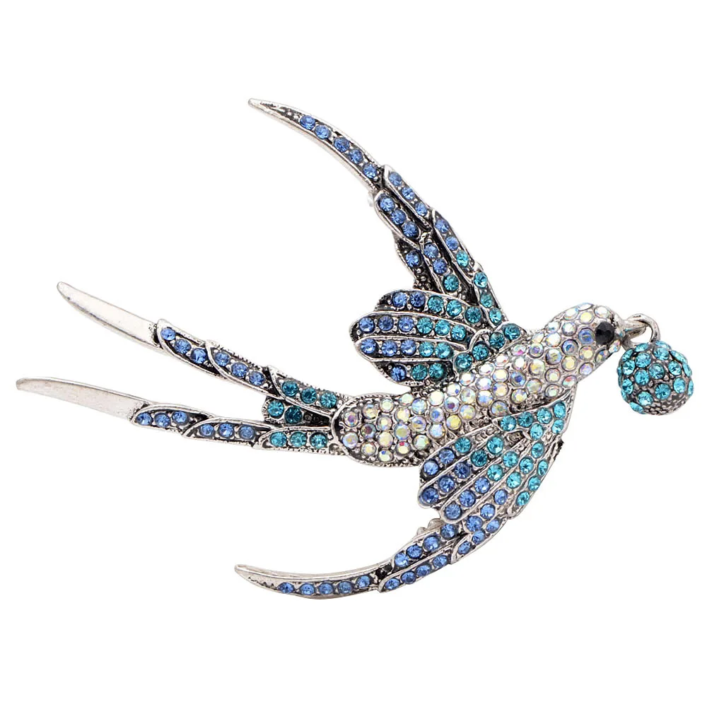 new blue Винтажная женская брошь "Ласточка" CINDY XIANG, модное украшение в виде птицы с горным хрусталем для пальто, платья, доступно в 4 цветах, новое поступление - Окраска металла: new blue