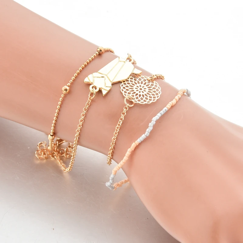 TOUCHEART 4 шт./компл. золотые кошки и собаки шаблон браслеты для женщин цветок Бохо