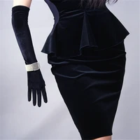 50cm black velour gloves long section over elbow vintage vestido de noche high elastic black swan velvet female touch wsr09