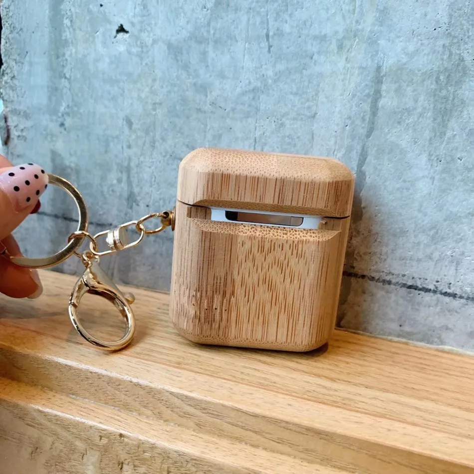 Чехол для наушников в винтажном стиле для Airpods 2, чехол, Роскошный чехол для Apple Air Pods, 1 чехол, деревянные наушники, защитная коробка, металлическое кольцо для ключей