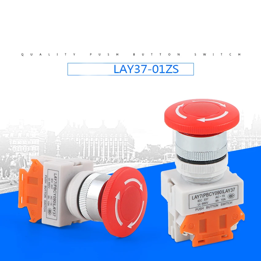 1pc 22mm Emergency Stop Latching Push Button Switch 10A Mushroom Cap 1 Normally Closed Open | Обустройство дома