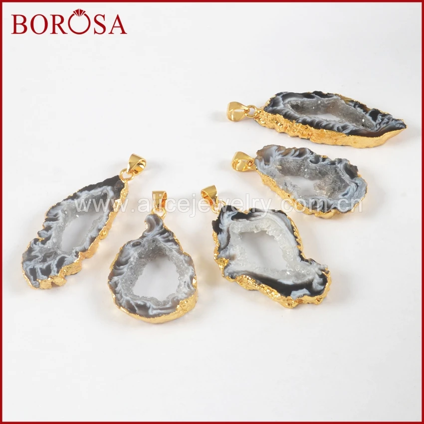 BOROSA чистое серебро Золотой Цвет Прямоугольник Натуральный Druzy Кварц