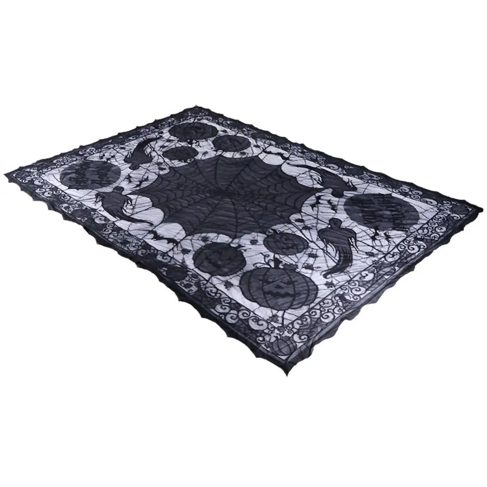 Черный OurWarm 60x80 дюймов Хэллоуин украшение прямоугольная кружевная скатерть трикотажная паутина скатерть камин МАНТИЯ вечерние поставки - Цвет: Черный