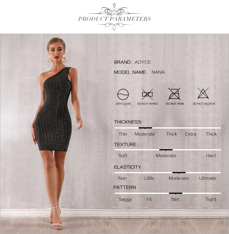 ADYCE New Summer Women Bandage Dress Sexy One Shoulder Black Beading Club Dress Vestido Mini Celebrity Evening Party Dress