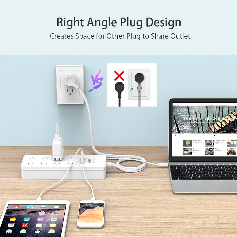 NTON POWER Smart Power Strip с 8 разъемами переменного тока 2 USB для защиты от перенапряжения