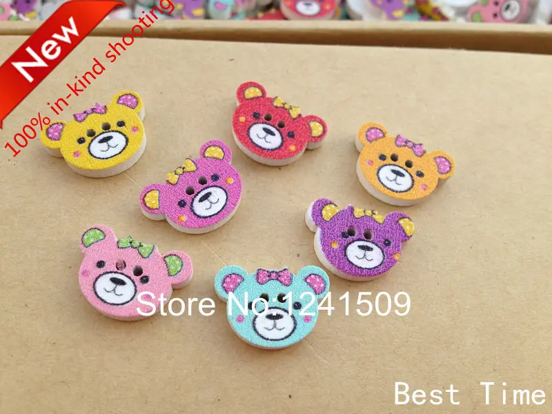 16 мм продвижение 150 шт мультяшный медведь деревянная кнопка застежка смешанный