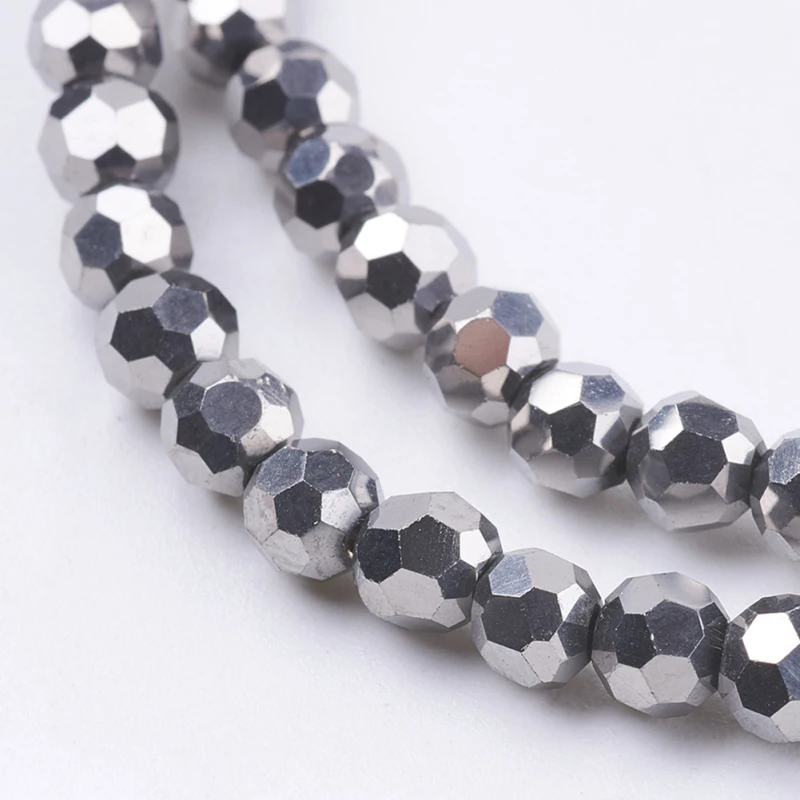 

Pandahall 10 strands 4mm Silver Plated Electroplate Glass Faceted Round Beads Hole: 0.5mm, about 100pcs/strand; 14.2
