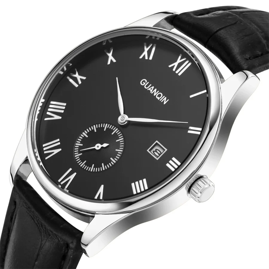 Часы Мужчин Бренд GUANQIN Моды Случайные Кварцевые часы Ультратонкий Циферблат